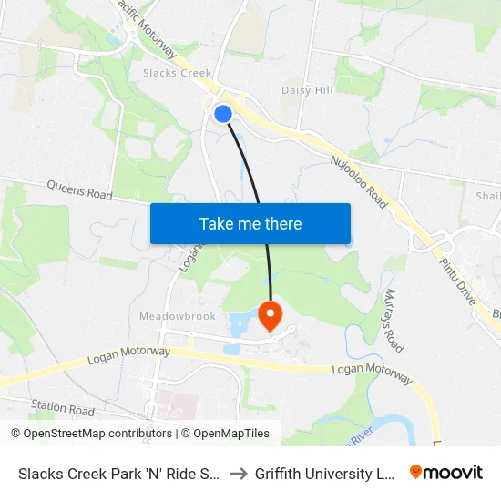 Slacks Creek Park 'N' Ride Stop A to Griffith University Logan map