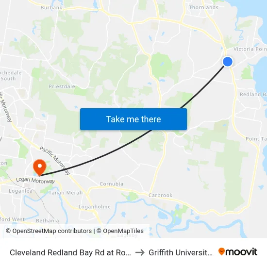 Cleveland Redland Bay Rd at Rosevale Court to Griffith University Logan map