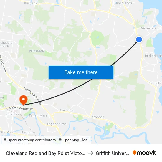 Cleveland Redland Bay Rd at Victoria Point High School to Griffith University Logan map