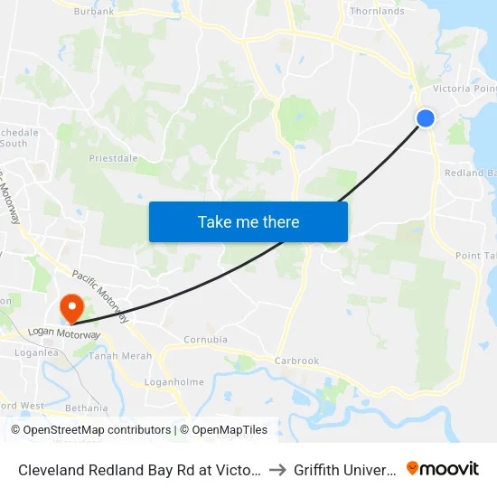 Cleveland Redland Bay Rd at Victoria Point High School to Griffith University Logan map
