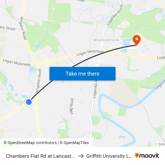 Chambers Flat Rd at Lancaster Park to Griffith University Logan map