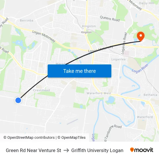 Green Rd Near Venture St to Griffith University Logan map