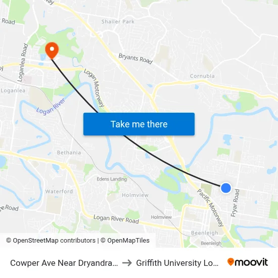 Cowper Ave Near Dryandra Dr to Griffith University Logan map