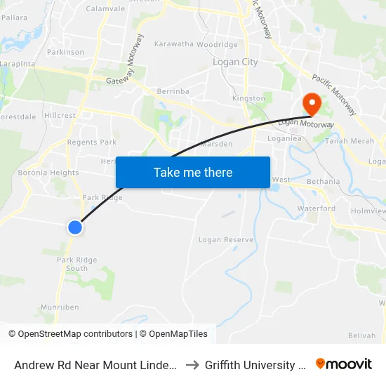 Andrew Rd Near Mount Lindesay Hwy to Griffith University Logan map