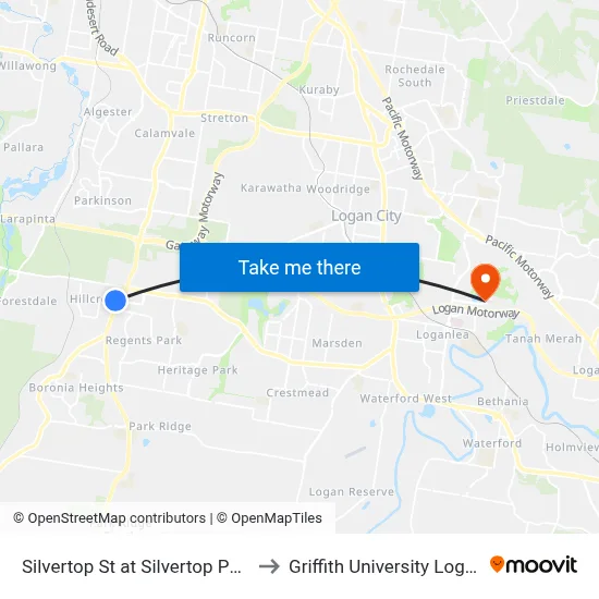 Silvertop St at Silvertop Park to Griffith University Logan map