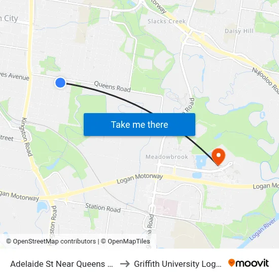 Adelaide St Near Queens Rd to Griffith University Logan map