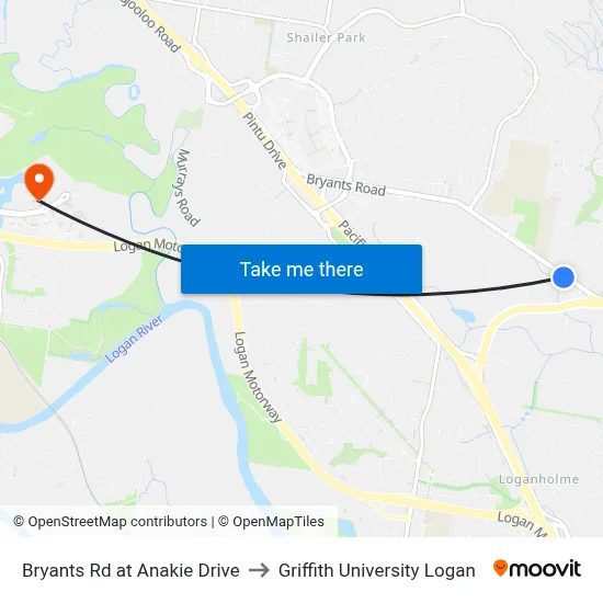 Bryants Rd at Anakie Drive to Griffith University Logan map