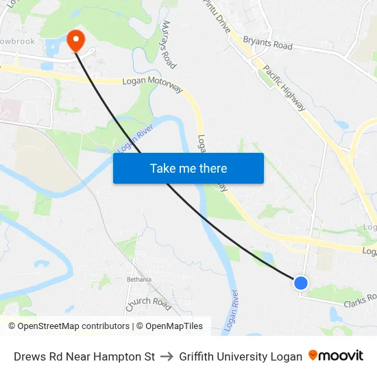 Drews Rd Near Hampton St to Griffith University Logan map