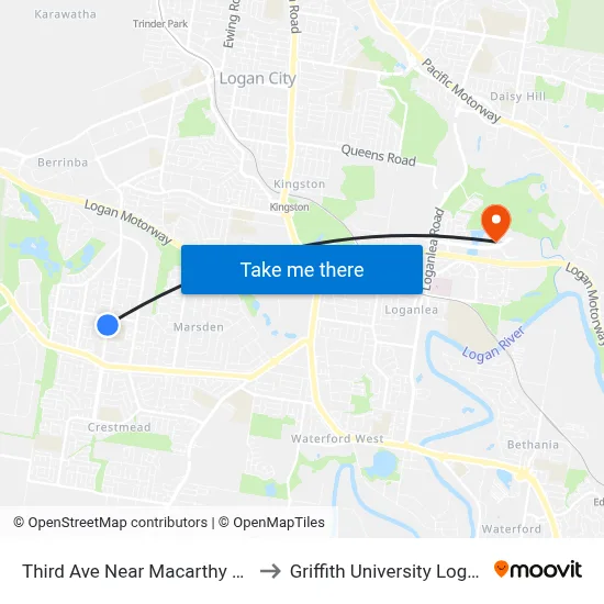 Third Ave Near Macarthy Rd to Griffith University Logan map