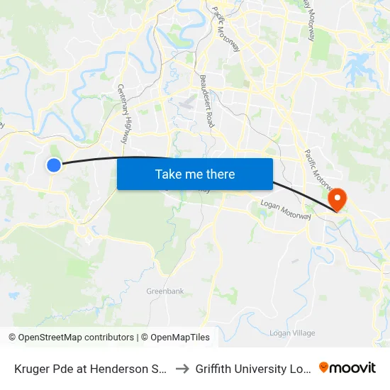 Kruger Pde at Henderson Street to Griffith University Logan map