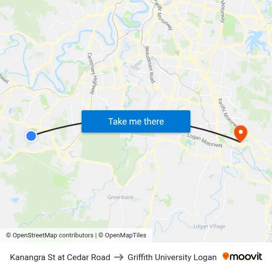 Kanangra St at Cedar Road to Griffith University Logan map
