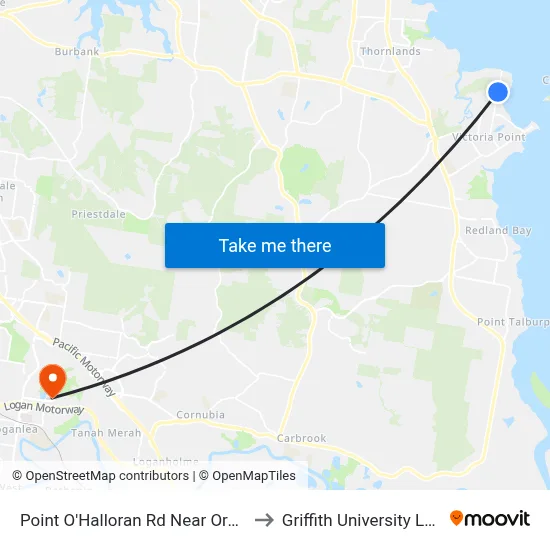 Point O'Halloran Rd Near Orana St to Griffith University Logan map