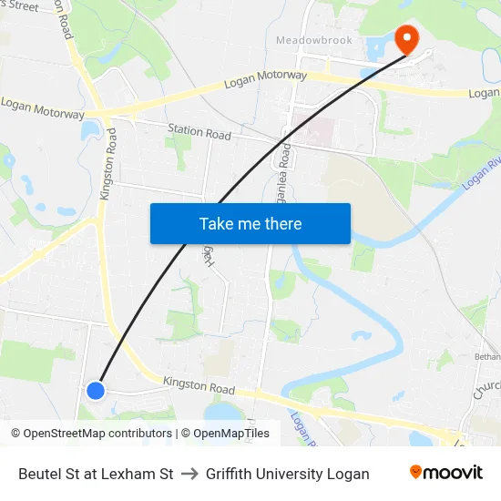 Beutel St at Lexham St to Griffith University Logan map