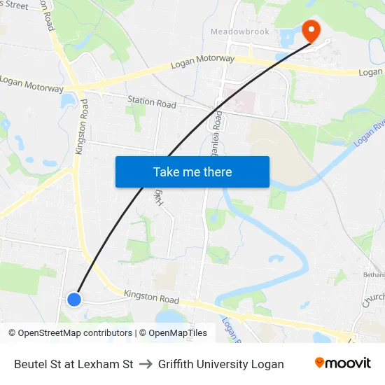 Beutel St at Lexham St to Griffith University Logan map