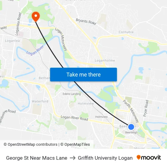 George St Near Macs Lane to Griffith University Logan map