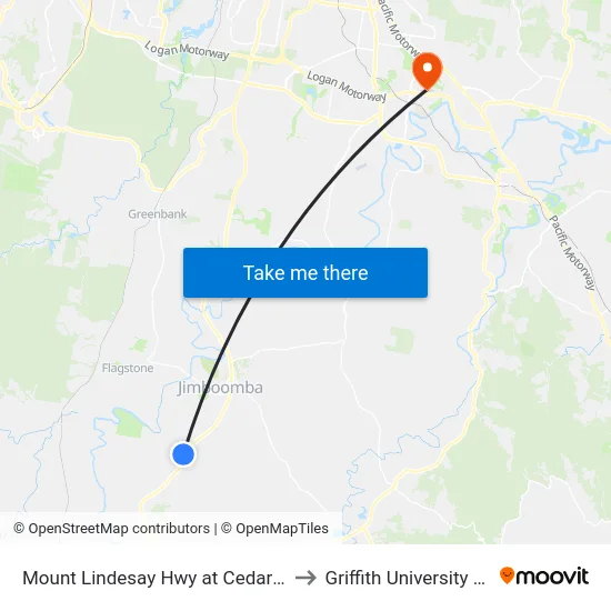 Mount Lindesay Hwy at Cedar Vale Rd to Griffith University Logan map