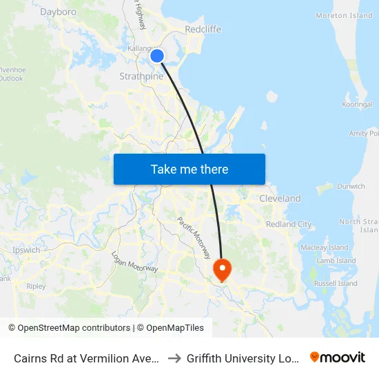 Cairns Rd at Vermilion Avenue to Griffith University Logan map