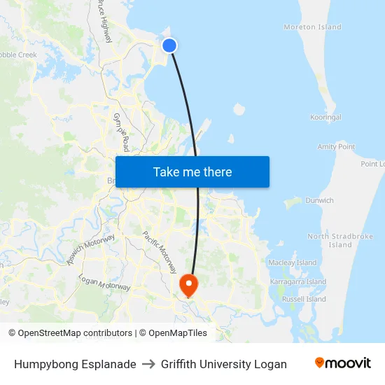 Humpybong Esplanade to Griffith University Logan map
