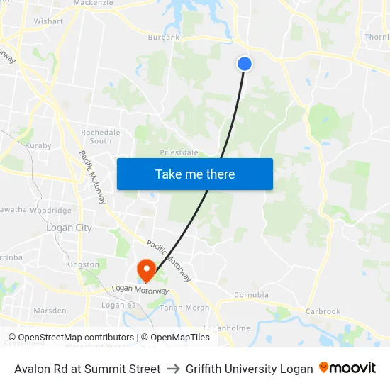 Avalon Rd at Summit Street to Griffith University Logan map