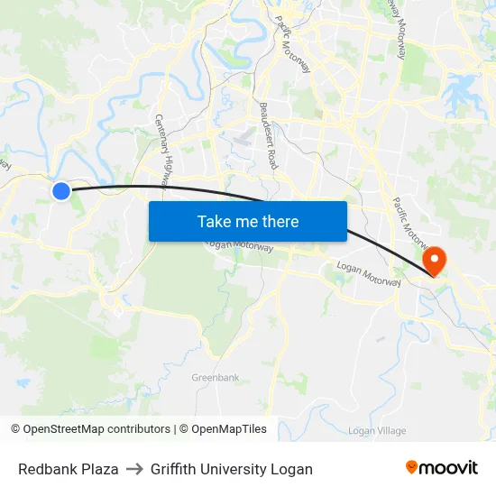 Redbank Plaza to Griffith University Logan map