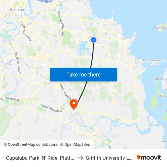 Capalaba Park 'N' Ride, Platform 1 to Griffith University Logan map