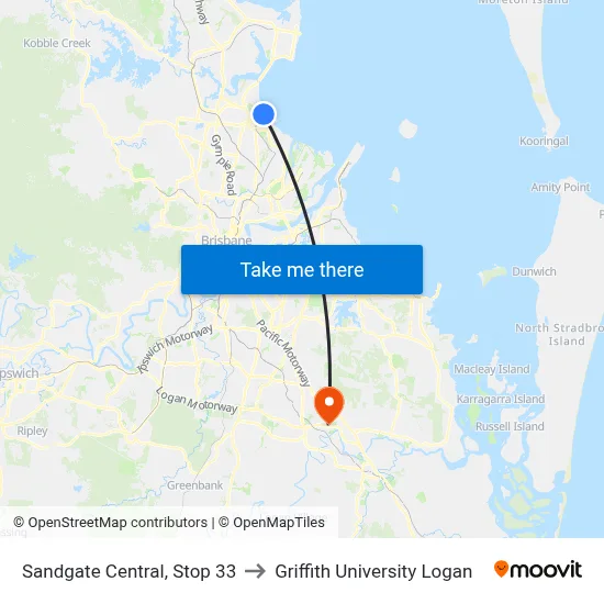 Sandgate Central, Stop 33 to Griffith University Logan map