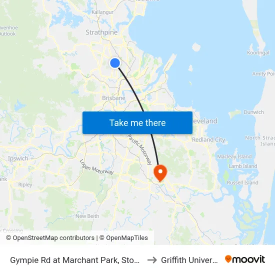 Gympie Rd at Marchant Park, Stop 40 (Temp Closure) to Griffith University Logan map