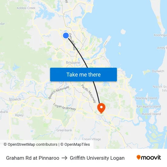 Graham Rd at Pinnaroo to Griffith University Logan map