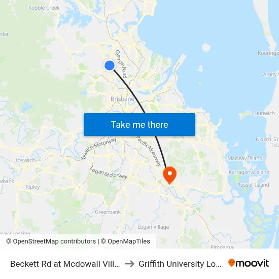 Beckett Rd at Mcdowall Village to Griffith University Logan map