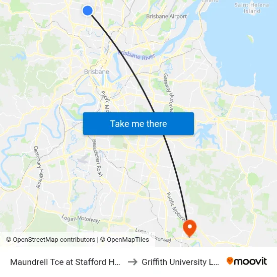 Maundrell Tce at Stafford Heights to Griffith University Logan map