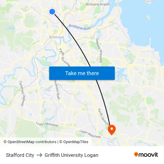 Stafford City to Griffith University Logan map