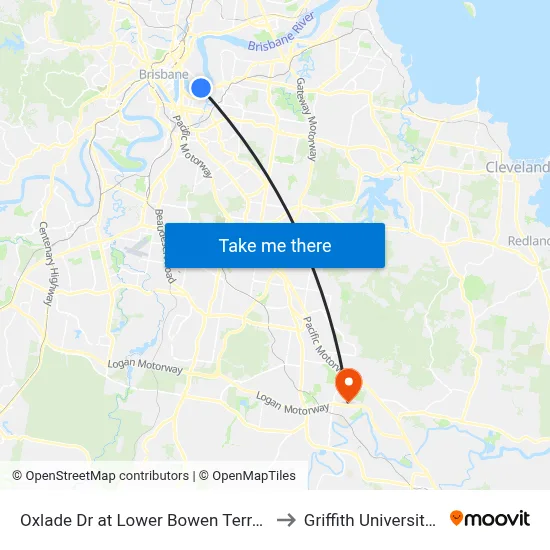 Oxlade Dr at Lower Bowen Terrace, Stop 19 to Griffith University Logan map