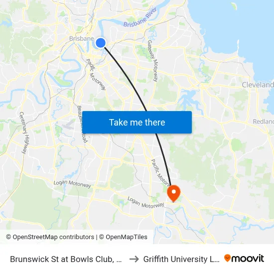 Brunswick St at Bowls Club, Stop 16 to Griffith University Logan map