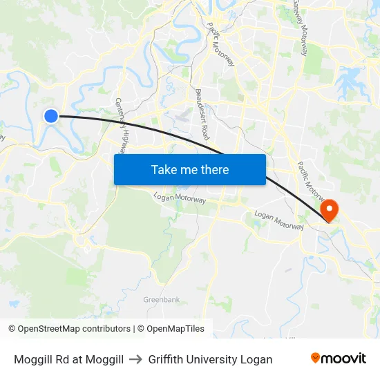 Moggill Rd at Moggill to Griffith University Logan map
