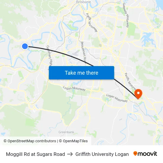 Moggill Rd at Sugars Road to Griffith University Logan map