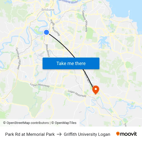 Park Rd at Memorial Park to Griffith University Logan map