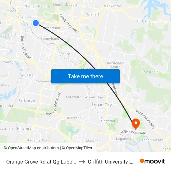 Orange Grove Rd at Qg Laboratory to Griffith University Logan map
