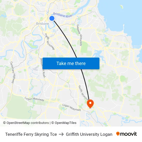 Teneriffe Ferry Skyring Tce to Griffith University Logan map