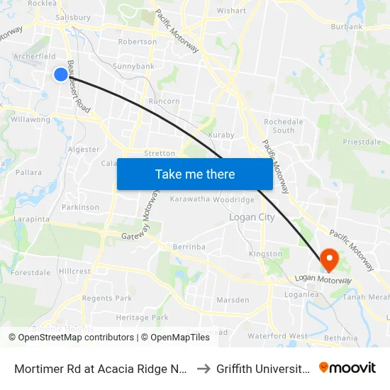 Mortimer Rd at Acacia Ridge North, Stop 59 to Griffith University Logan map
