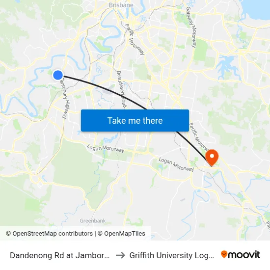 Dandenong Rd at Jamboree to Griffith University Logan map