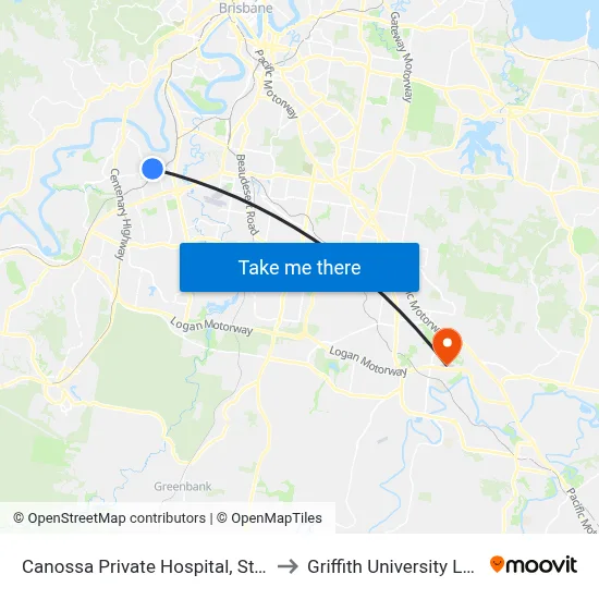 Canossa Private Hospital, Stop 70 to Griffith University Logan map