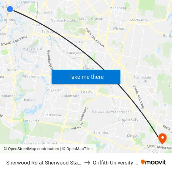 Sherwood Rd at Sherwood State School to Griffith University Logan map