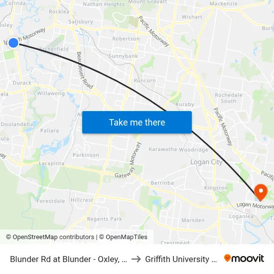 Blunder Rd at Blunder - Oxley, Stop 66 to Griffith University Logan map