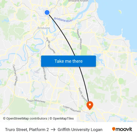 Truro Street, Platform 2 to Griffith University Logan map
