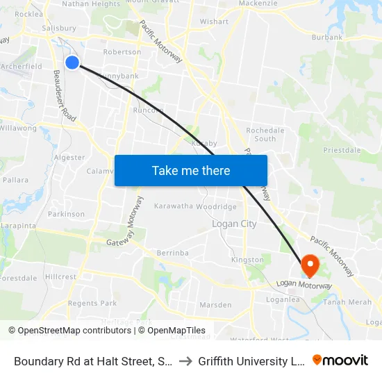 Boundary Rd at Halt Street, Stop 46 to Griffith University Logan map