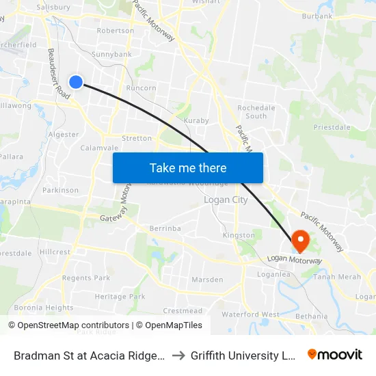Bradman St at Acacia Ridge Tafe to Griffith University Logan map