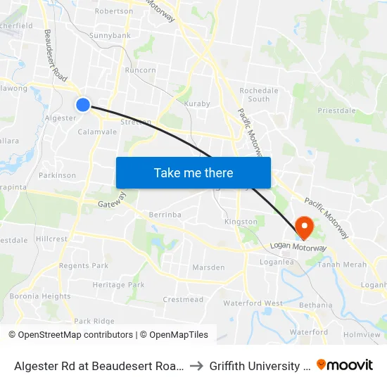 Algester Rd at Beaudesert Road Stop 76 to Griffith University Logan map