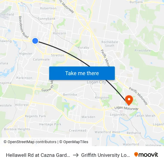 Hellawell Rd at Cazna Gardens to Griffith University Logan map