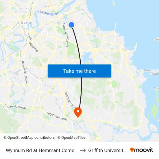 Wynnum Rd at Hemmant Cemetery, Stop 44 to Griffith University Logan map