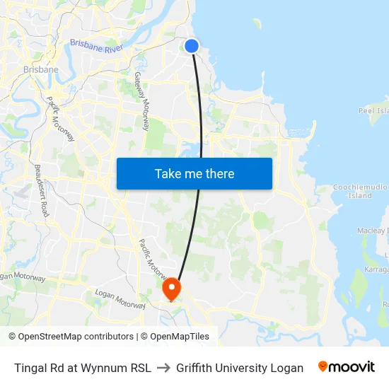 Tingal Rd at Wynnum RSL to Griffith University Logan map